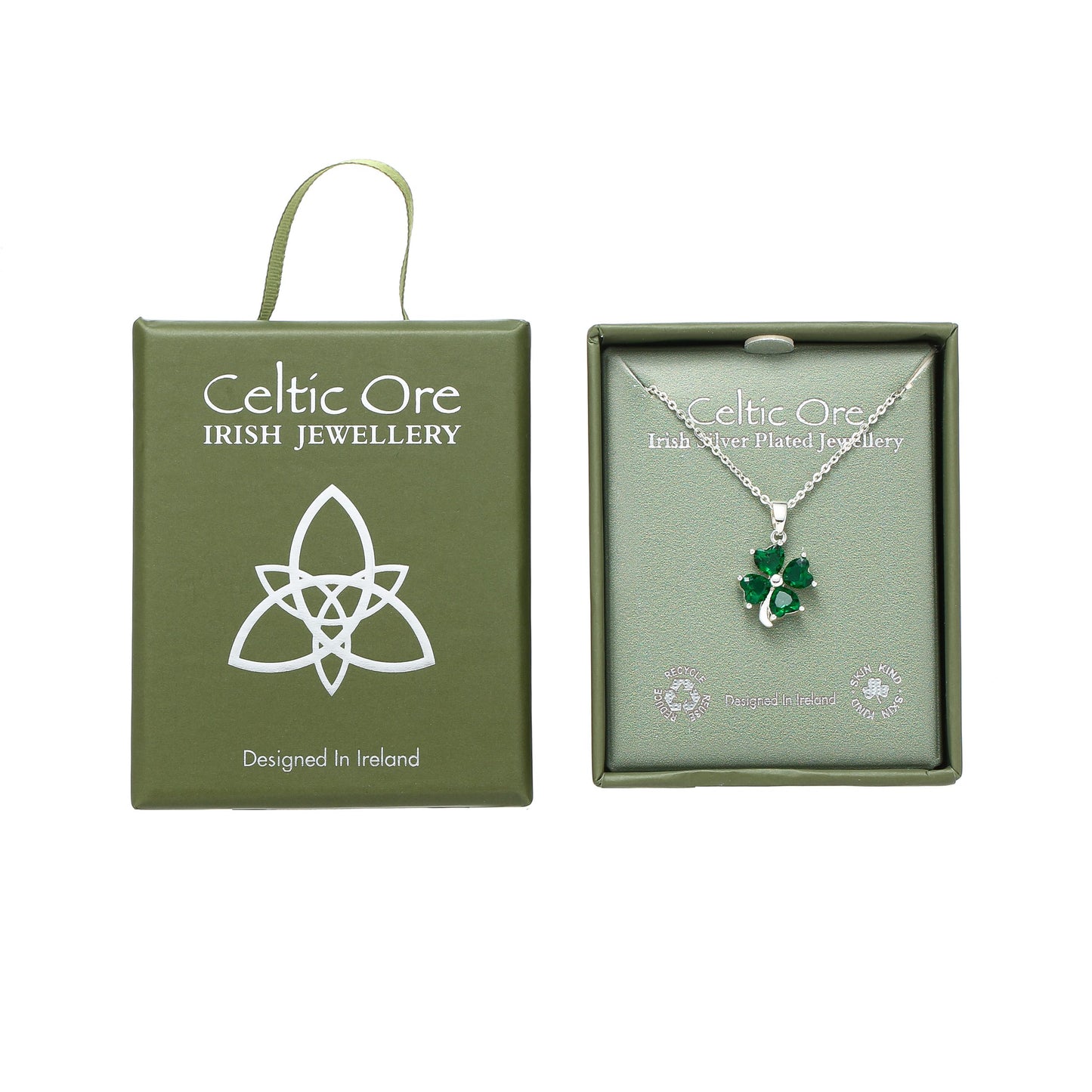 4 Stone Green Clover Pendant Silver Plated - Zhivago Gifts