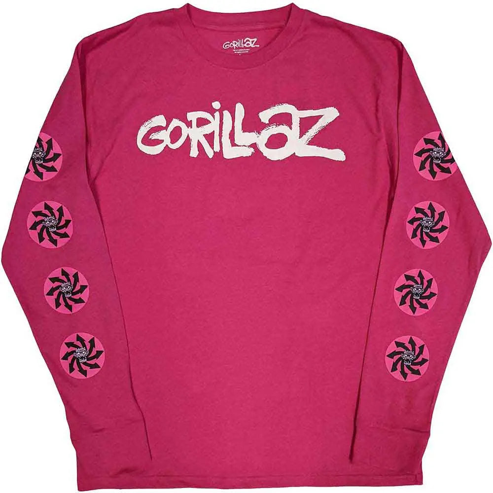 Gorillaz Long Sleeve T-Shirt: Repeat Pazuzu (Pink) - Ireland Vinyl