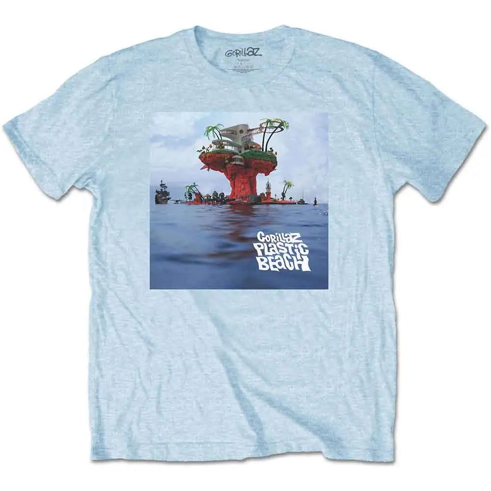 Gorillaz T-Shirt: Plastic Beach (LIGHT BLUE) Ireland Vinyl