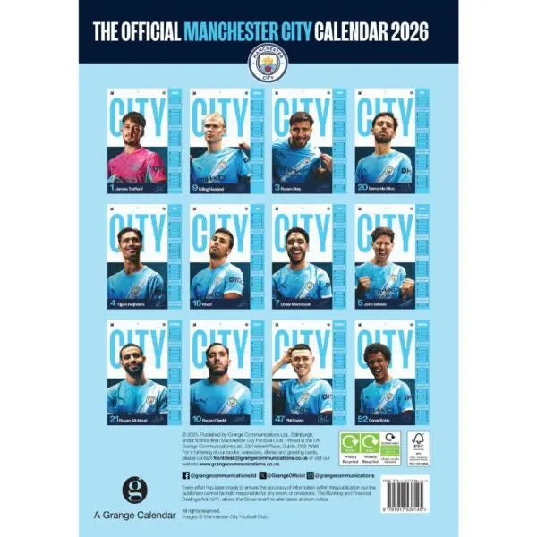 Manchester City FC A3 Calendar 2026 Zhivago Gifts