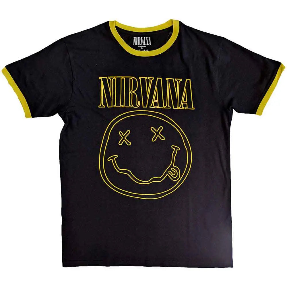 Nirvana Ringer T-Shirt Outline Happy Face Ireland Vinyl