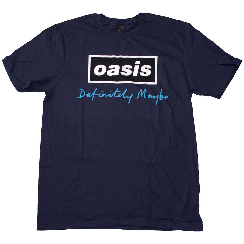 Oasis Navy Shirt Definitely Maybe Text Logo