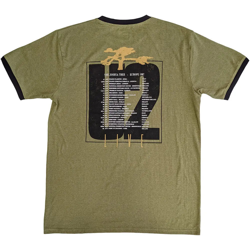 U2 Ringer T-Shirt: Joshua Tree Europe 1987 (Back Print) Ireland Vinyl