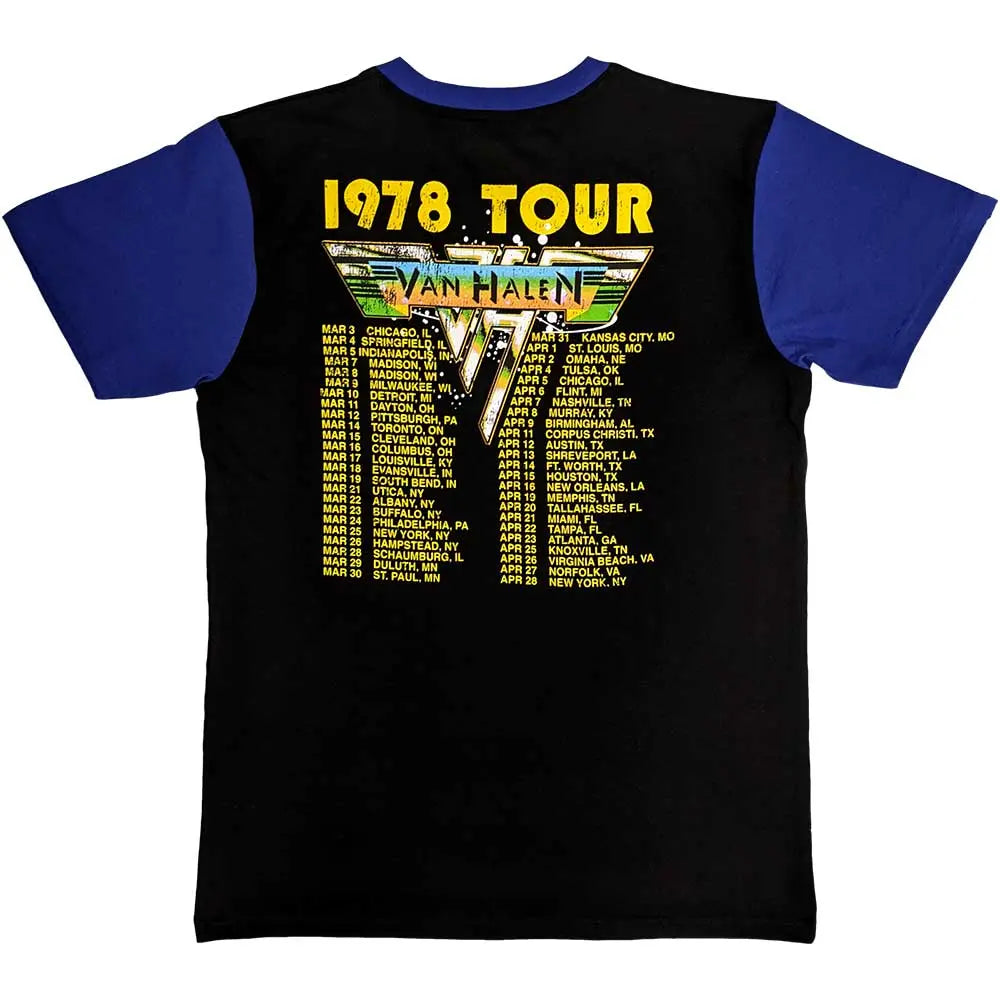 Van Halen Raglan T-Shirt 1978 Tour Dates (Back Print) Ireland Vinyl