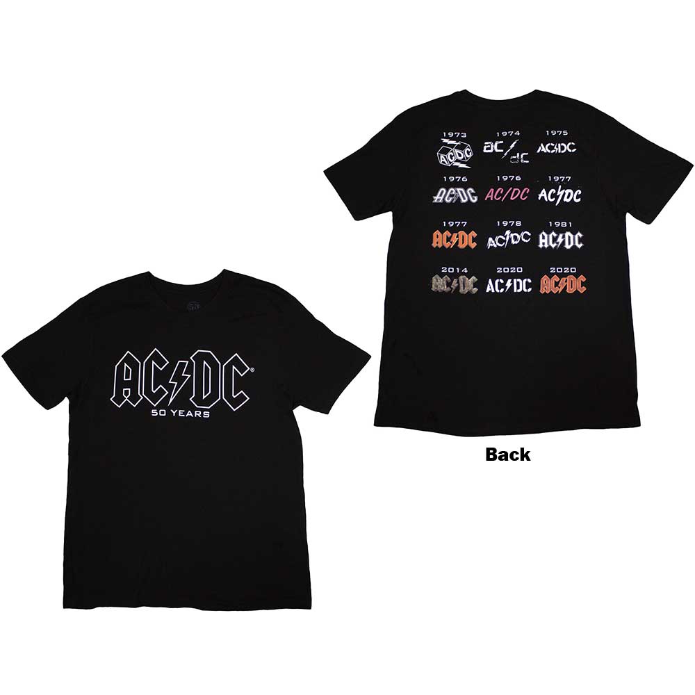 AC/DC T-Shirt: Logo History (Back Print) - Zhivago Gifts
