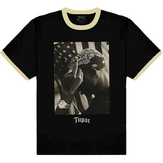 2Pac Ringer T-Shirt Flag Photo - Zhivago Gifts