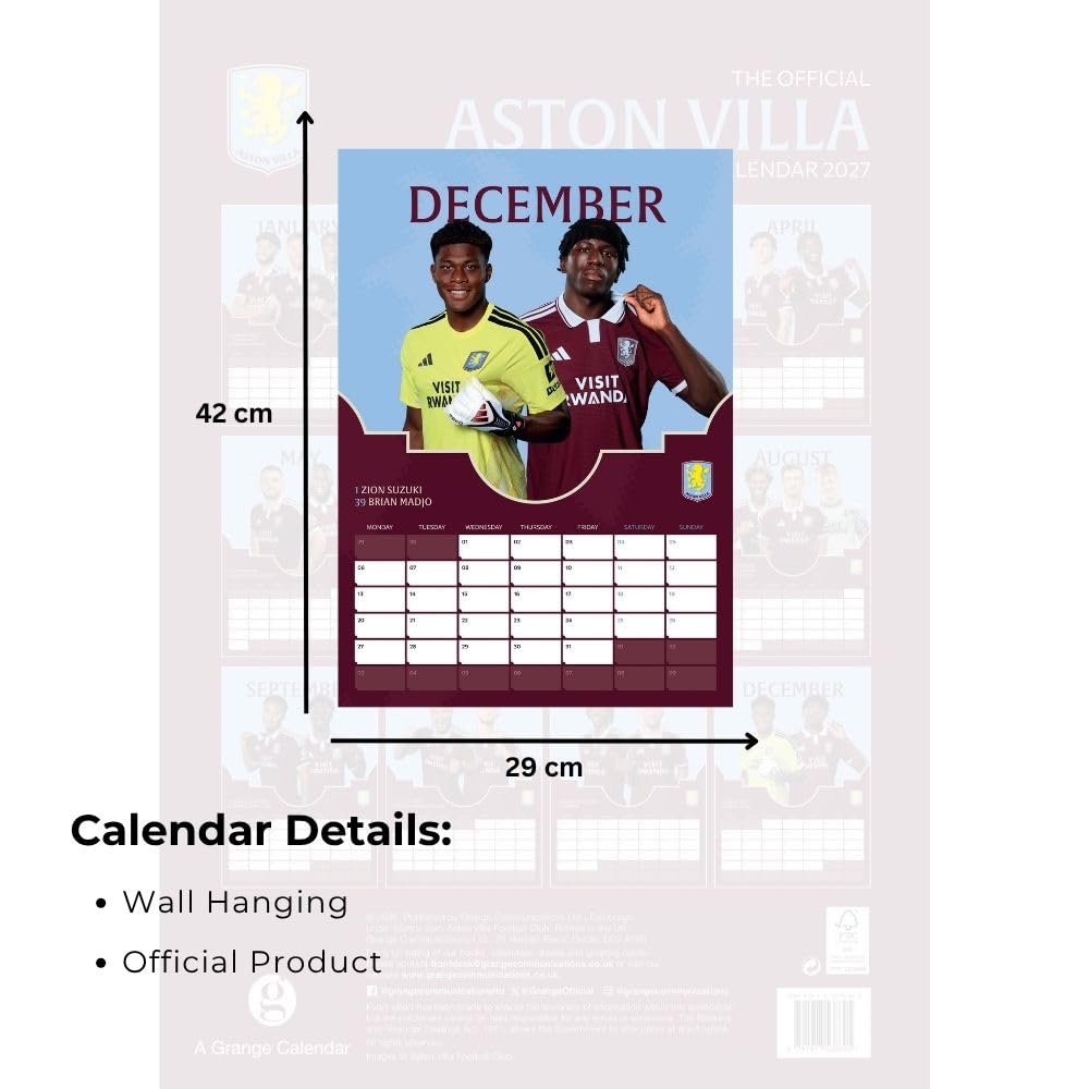 Aston Villa FC 2027 A3 Calendar