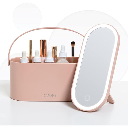 Carmen C81167PNK Portable LED Mirror Cosmetic Storage Case Pink - Zhivago Gifts
