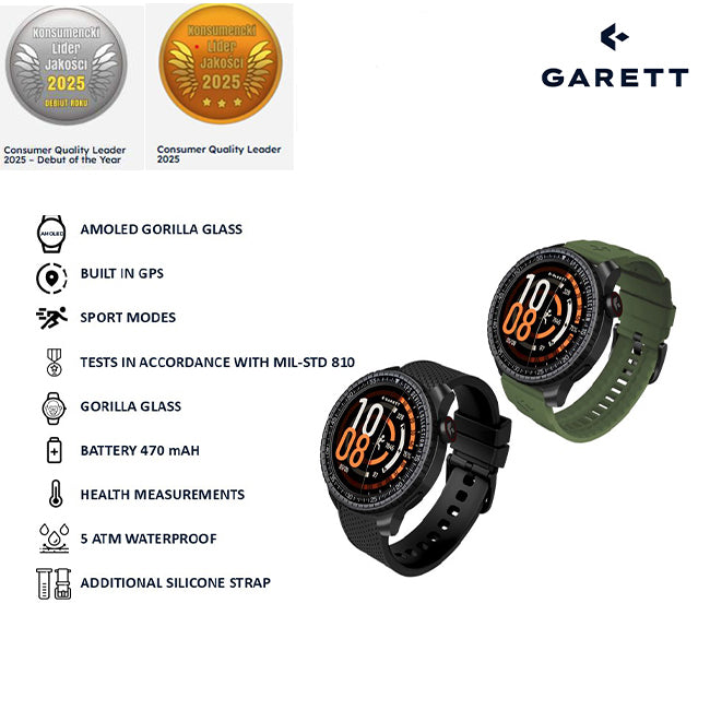 Garett COMPASS GPS Smartwatch | BLACK STEEL