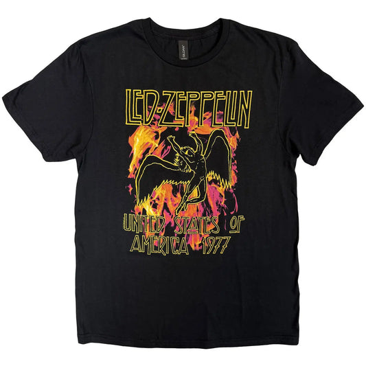 Led Zeppelin Shirt: Black Flames USA 1977 Zhivago Gifts