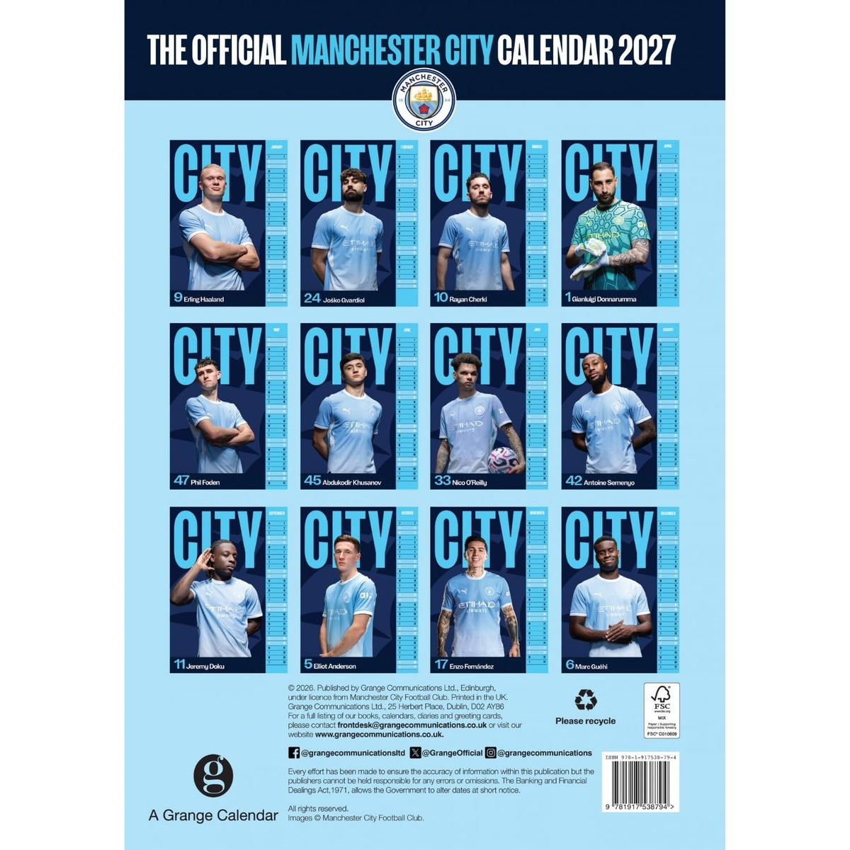 Manchester City FC 2027 A3 Calendar