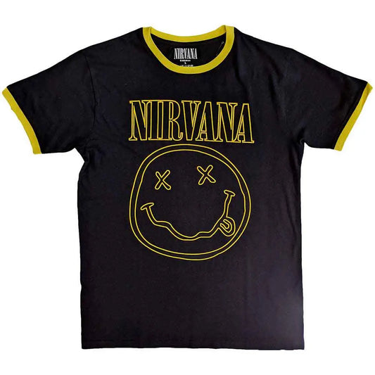 Nirvana Ringer T-Shirt Outline Happy Face Ireland Vinyl
