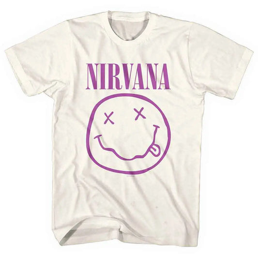  Nirvana White T-Shirt Purple Happy Face