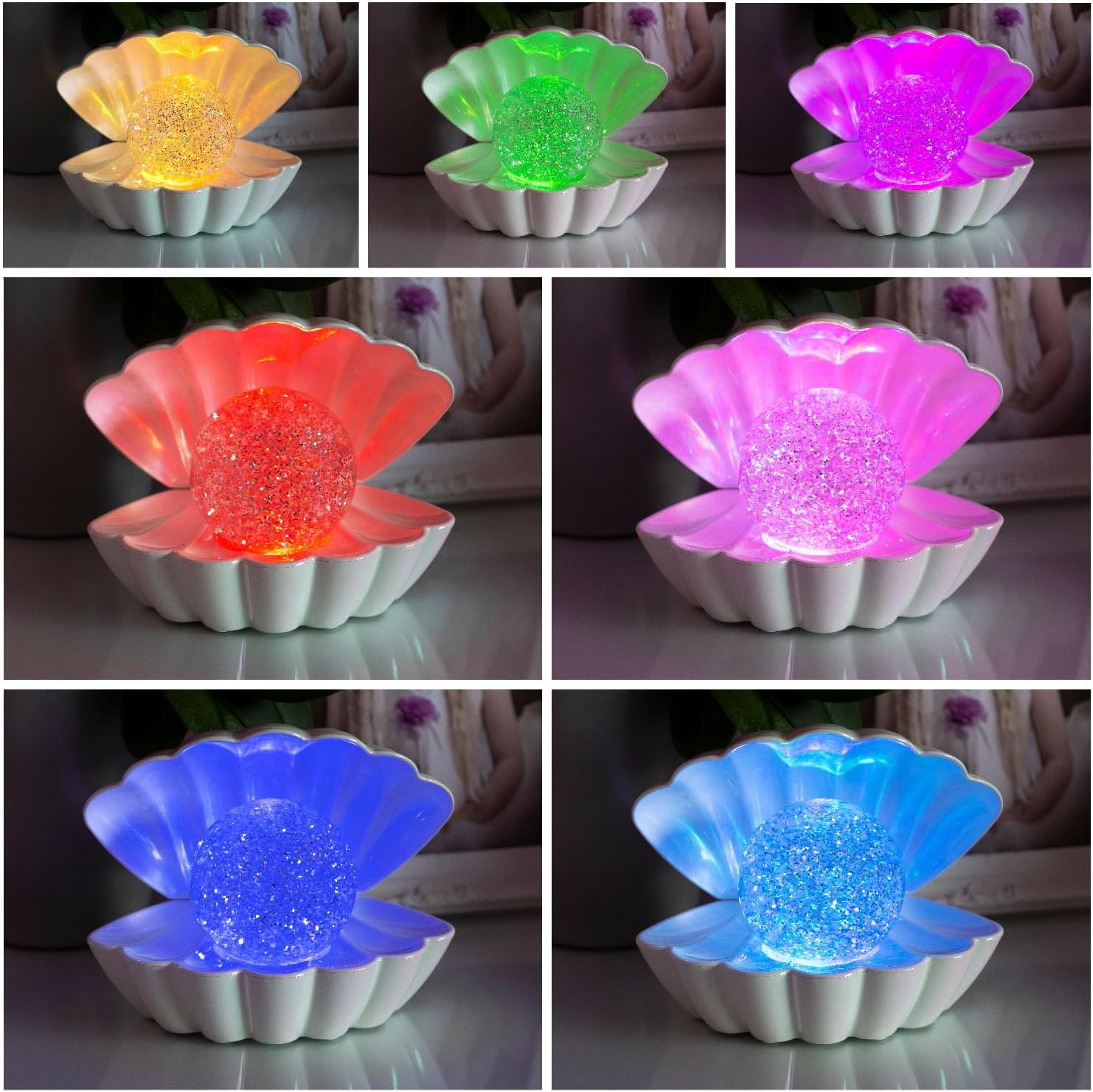 Sense Aroma Colour Changing LED Clam with Glitter Pearl - Zhivago Gifts