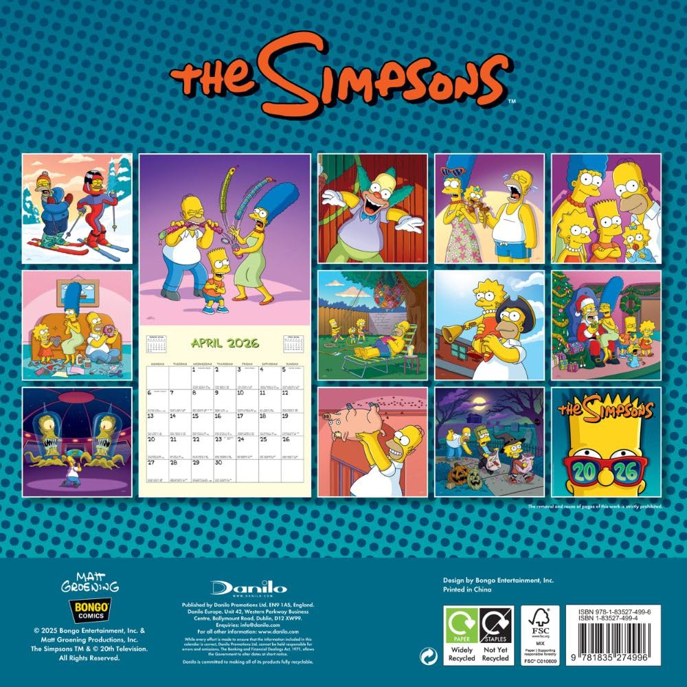 Simpsons 2026 Square Calendar