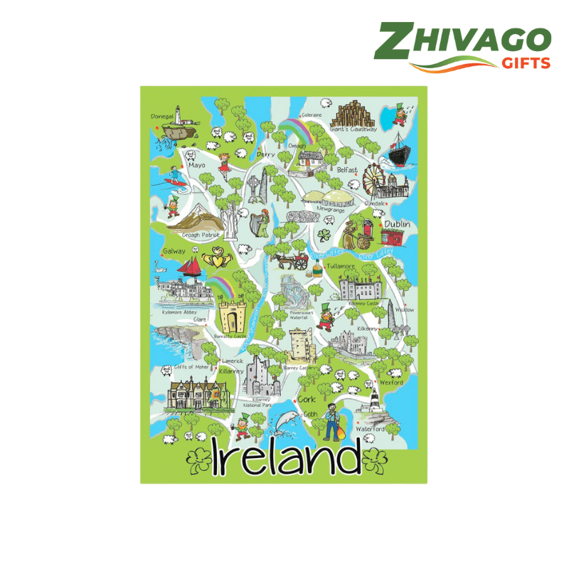 Iconic Map of Ireland Tea Towel - Zhivago Gifts