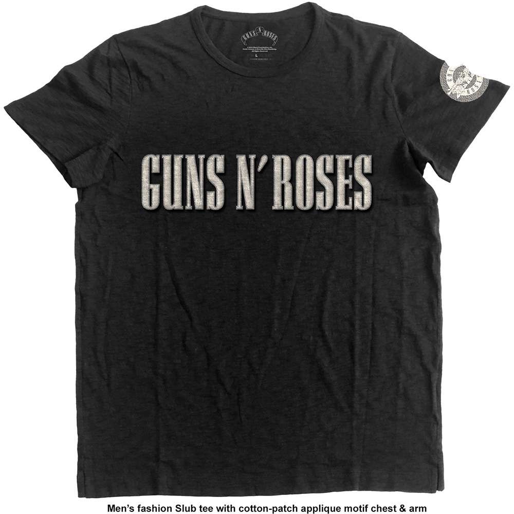 Guns N' Roses Unisex Applique T-Shirt: Logo & Bullet Circle - Zhivago Gifts