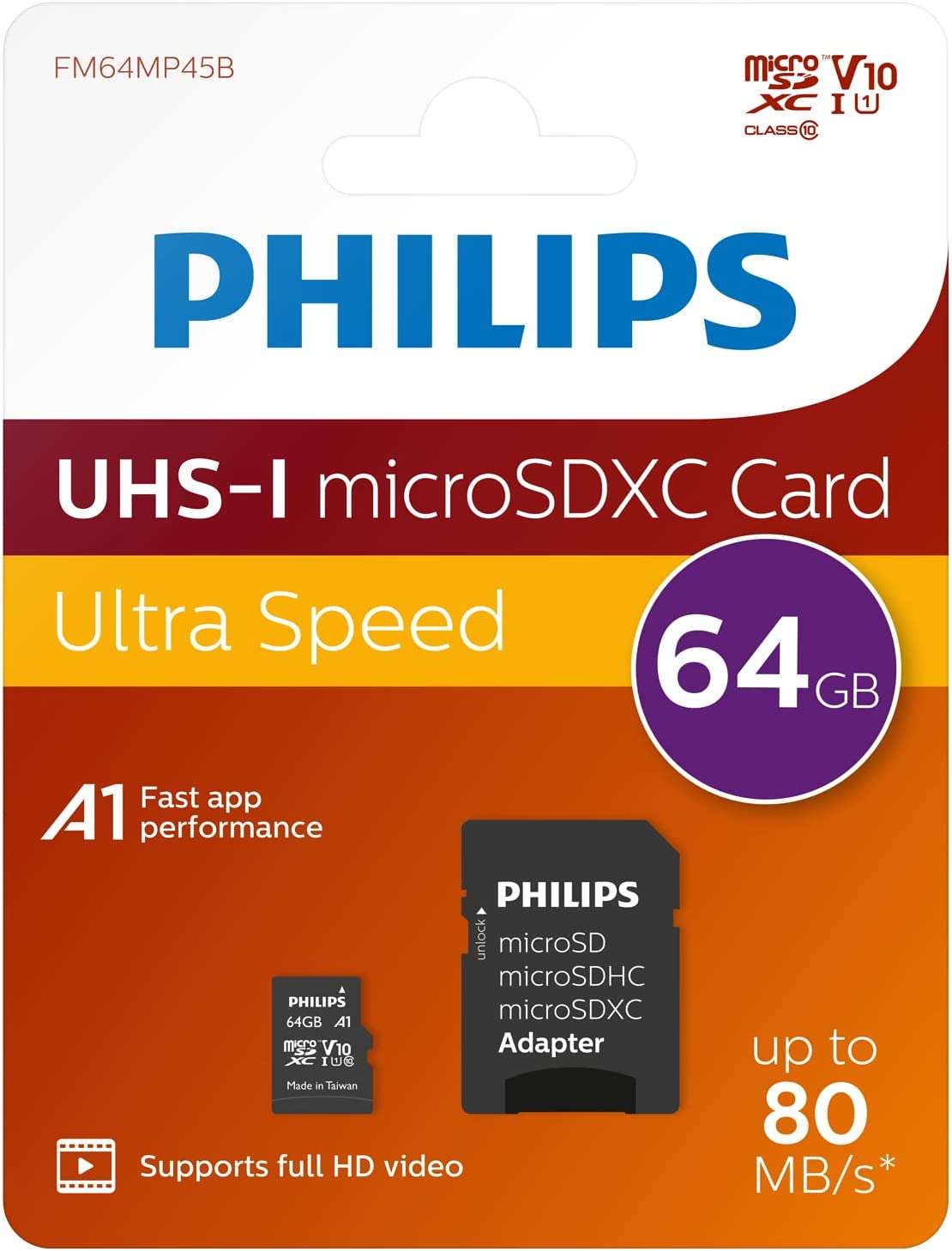 Philips - Micro SDHC 64 GB Memory Card
