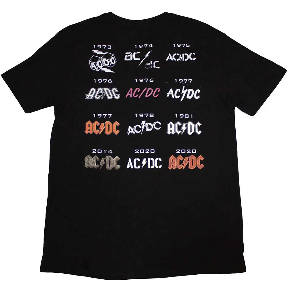 AC/DC T-Shirt: Logo History (Back Print) – Zhivago Gifts