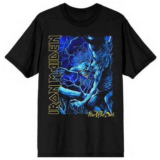 Iron Maiden T-Shirt Fear of the Dark Blue Tone Eddie Vertical Logo - Zhivago Gifts