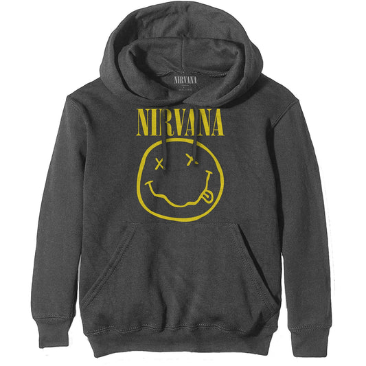 Nirvana Charcoal Pullover Hoodie: Yellow Happy Face - Zhivago Gifts