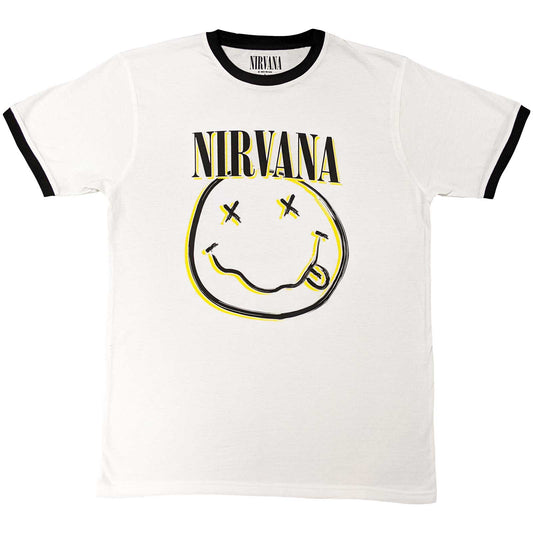 Nirvana Ringer T-Shirt Double Happy Face - Zhivago Gifts